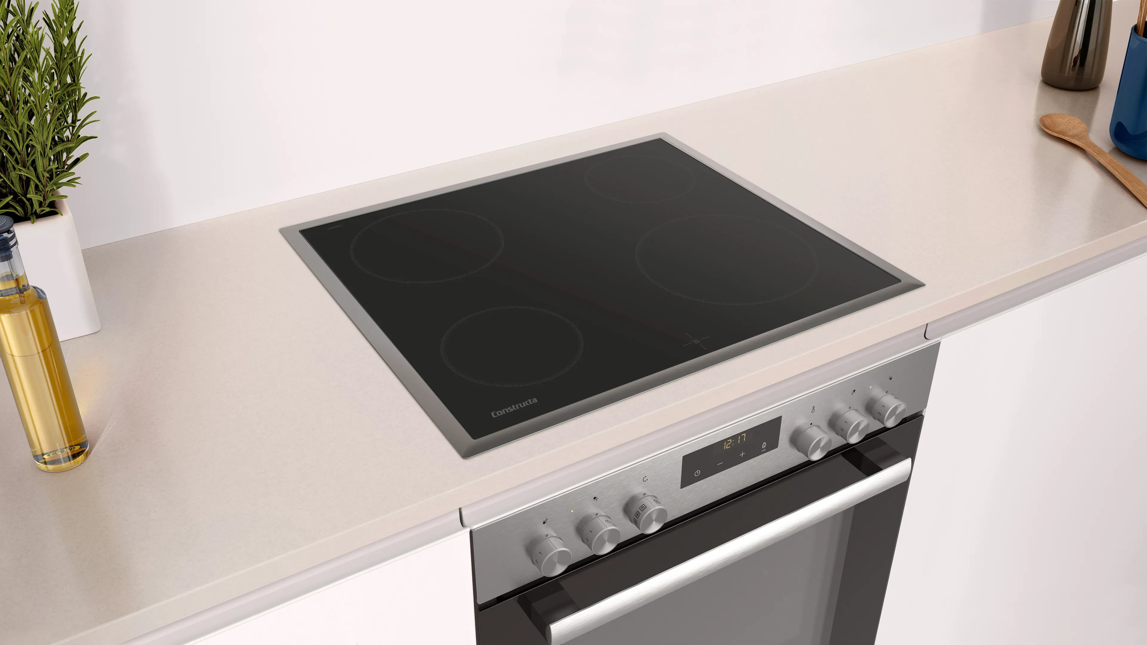 CONSTRUCTA CX3HS604 Einbau-Herd-Set 60 cm Edelstahl Backofen Kochfeld