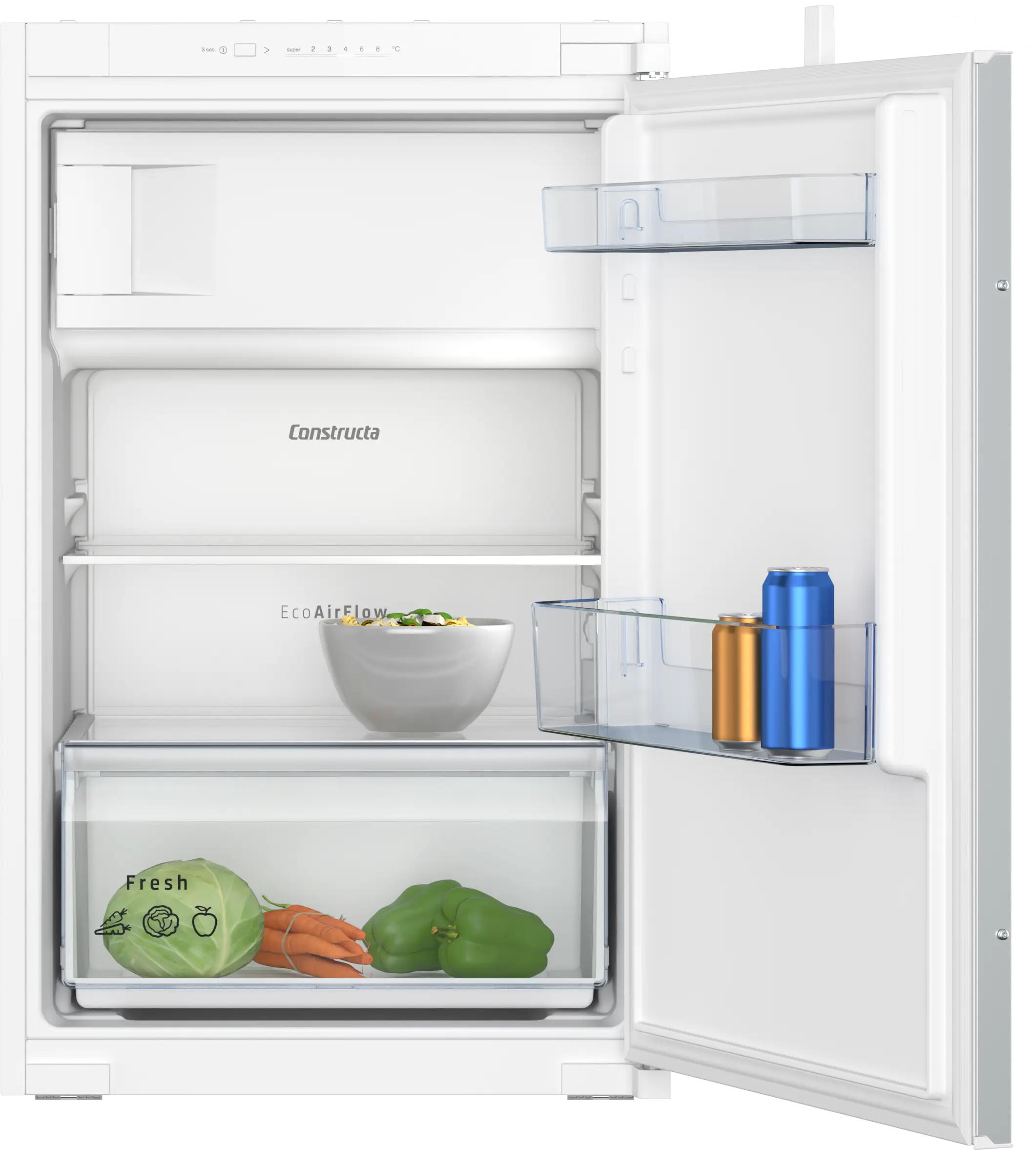 CONSTRUCTA CK222NSE0 Einbau-Kühlschrank mit Gefrierfach LED-Display EcoAirFlow weiß