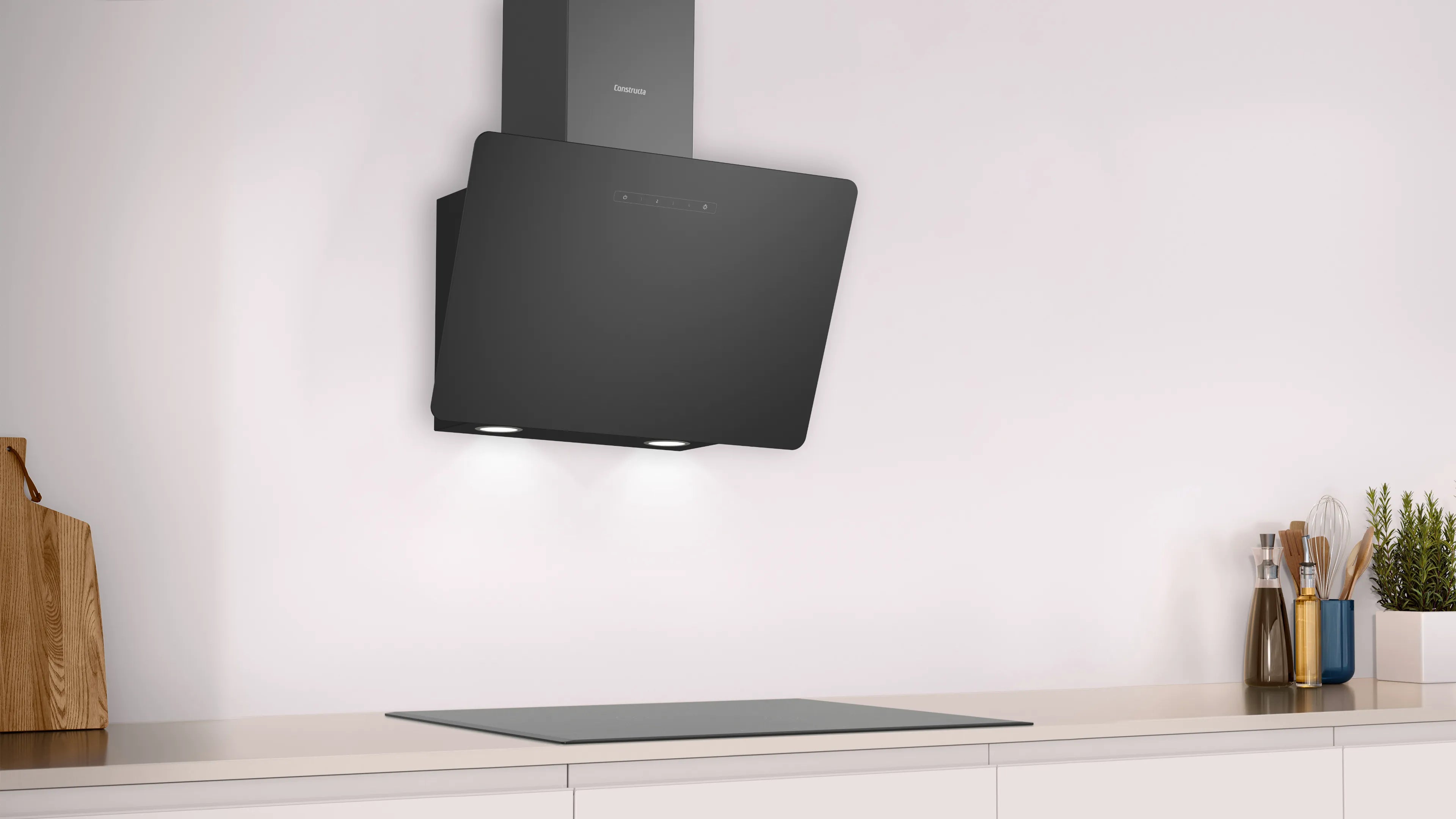 CONSTRUCTA CD686866 60 cm Schräg-Dunstabzugshaube schwarzes Klarglas energieeffizient leise