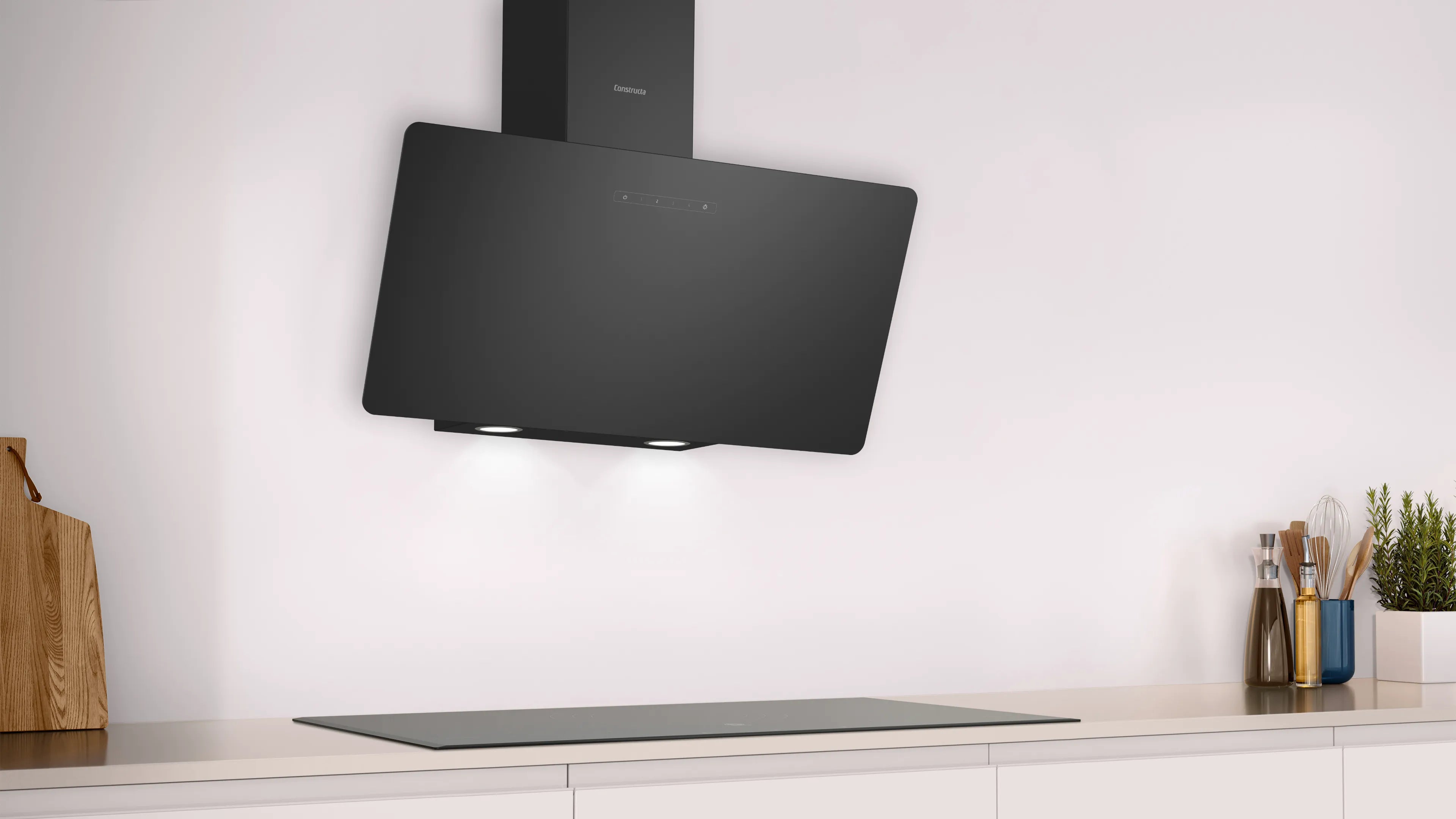 CONSTRUCTA CD688866 Wandesse 80 cm Schwarz Glas Schrägdesign 4 Stufen