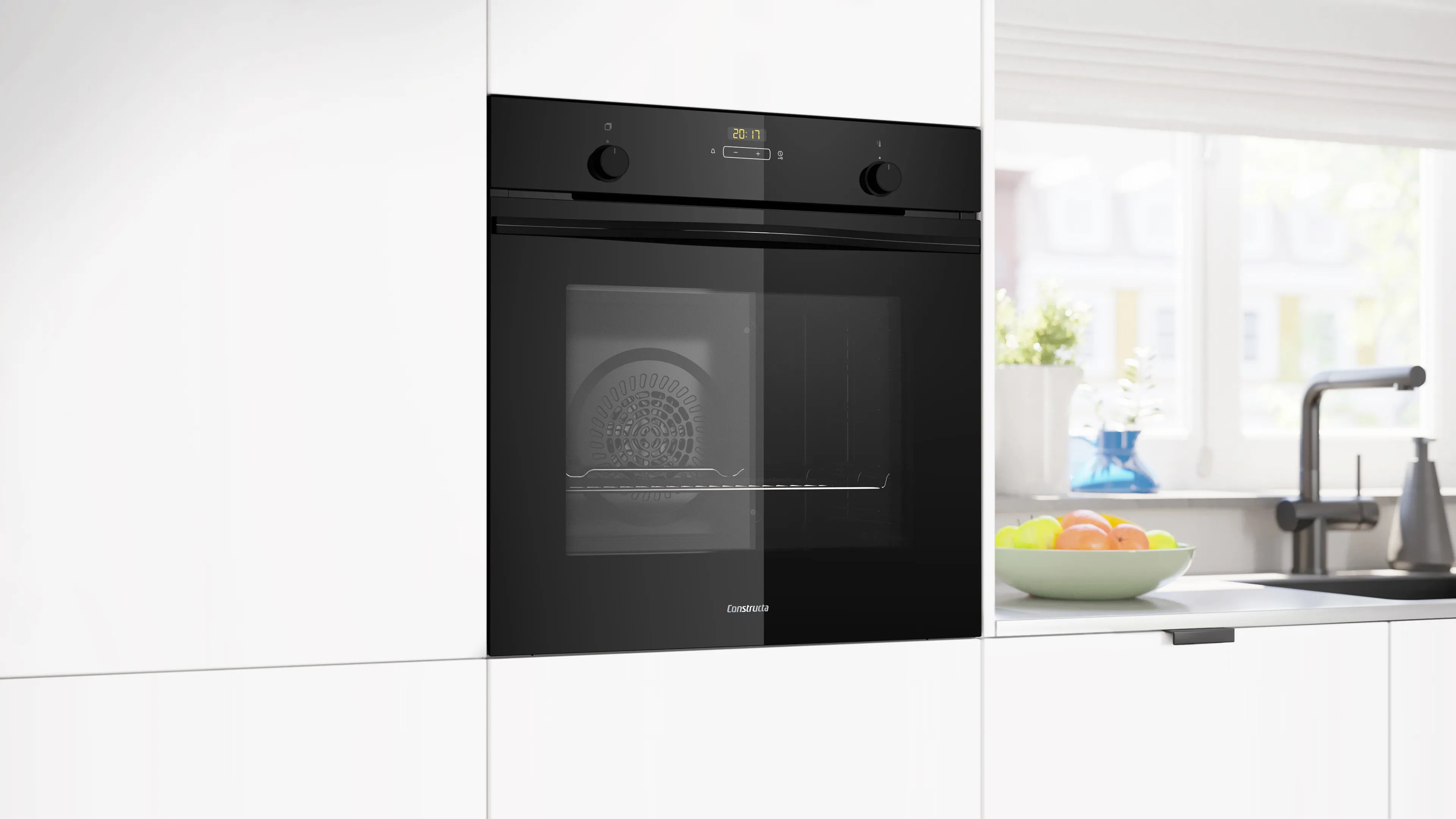 CONSTRUCTA CF4M61063 Einbau-Backofen 60x60 cm Schwarz Heißluft HydroClean Schnellvorheizen Home-Connect