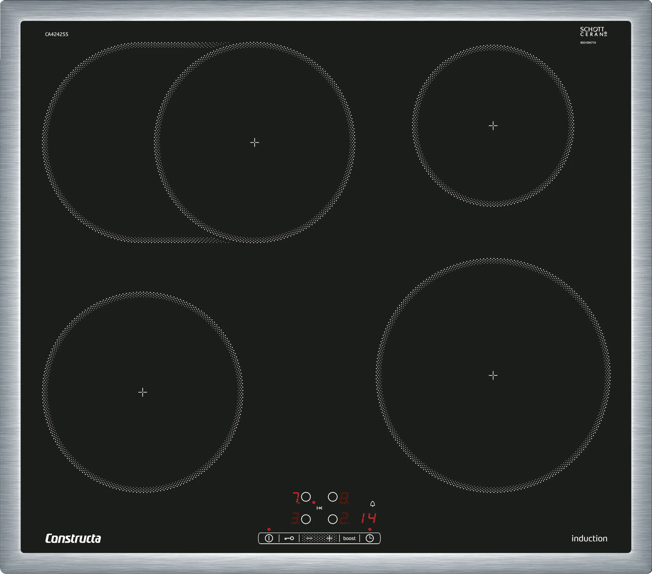 CONSTRUCTA CA424255 Edelstahl Induktionskochfeld mit 4 Zonen Bräterzone PowerBoost
